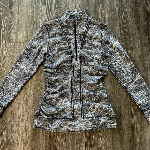 Lululemon Athletica Cypress Kiss 1/2‎ Zip Rush Jacquard Black White Size 8 Top - Picture 3 of 16